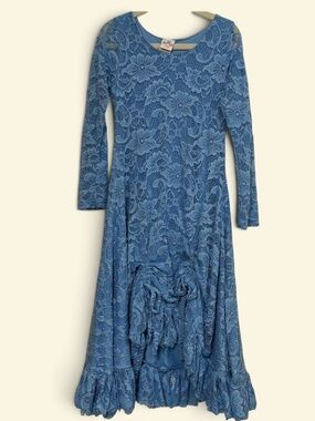 Mia Belle Girls Size 6y/ 6X Hi-Lo Drawstring Lace Ruffle Dress